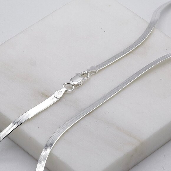 NWT Satellite Herringbone Chain Necklace S925 Sterling Silver 17” Minimalist - Picture 2 of 10